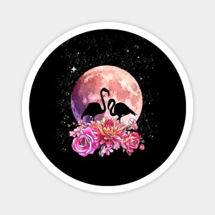 Flamingo shades pink Moon and flowers Magnet